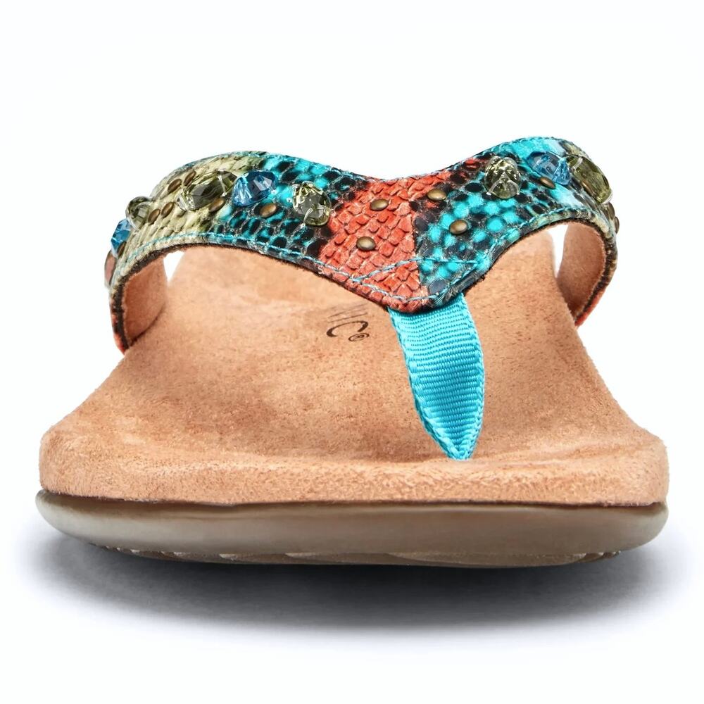 Vionic Multicolor Beaded Teal and Coral Thong Sandal - Picture 4 of 11